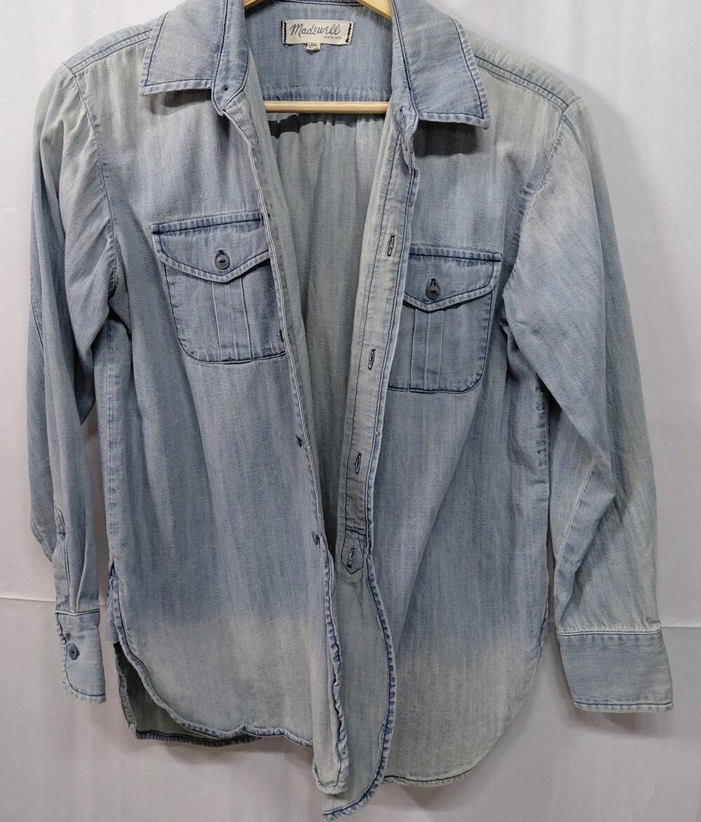 Madewell Denim Shirt Blue Long Sleeve Solid Collared Women Size M
